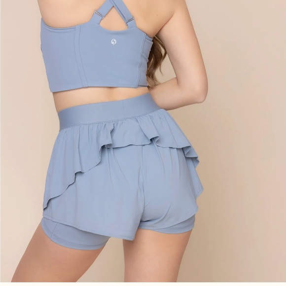 POPFLEX On the Run Ruffle Short Size Medium Blue Storm - Picture 2 of 5